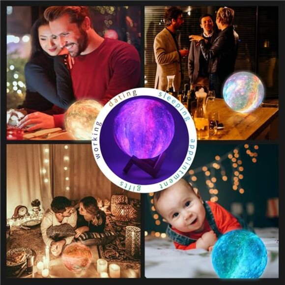 Moon Lamp Kids Night Light Galaxy Lamp - 16 Colors Moon Light with Wood Stand - Picture 7 of 8